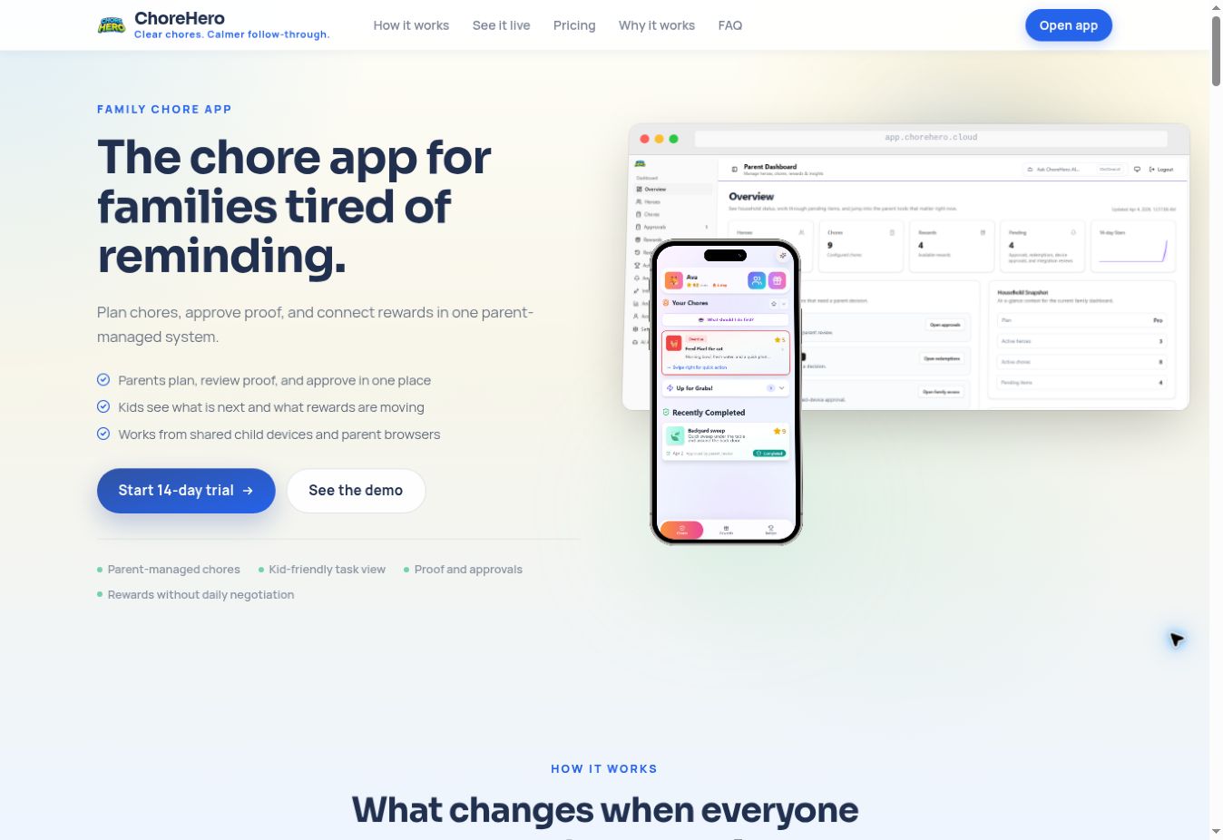ChoreHero website featuring its family chore app